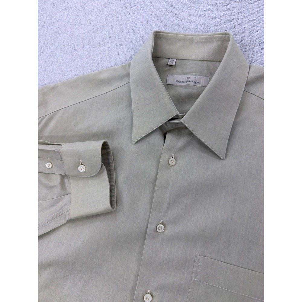 Ermenegildo Zegna Mens Cotton Button Down Shirt Sage Green Size 41 16 Made Spain